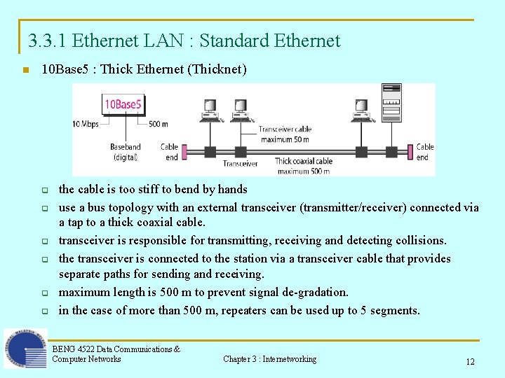 3. 3. 1 Ethernet LAN : Standard Ethernet n 10 Base 5 : Thick