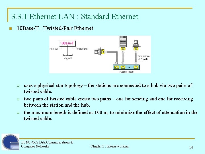 3. 3. 1 Ethernet LAN : Standard Ethernet n 10 Base-T : Twisted-Pair Ethernet