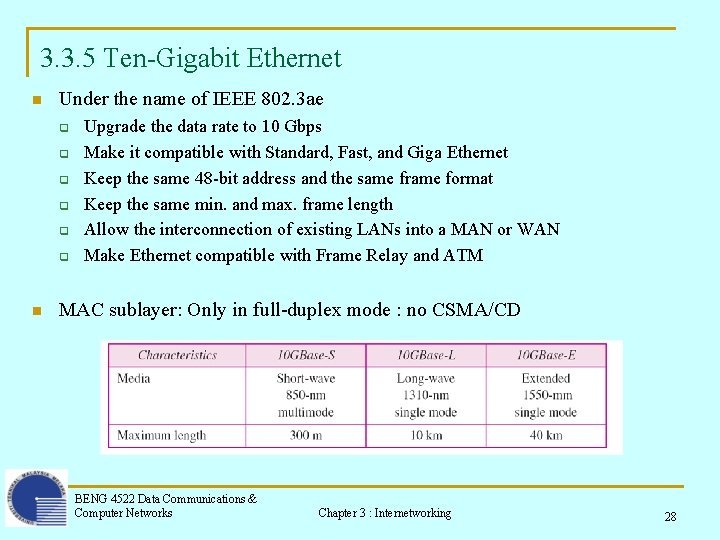 3. 3. 5 Ten-Gigabit Ethernet n Under the name of IEEE 802. 3 ae