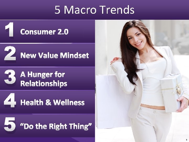 5 Macro Trends 1 New Value Mindset 2 A Hunger for 3 Relationships Health