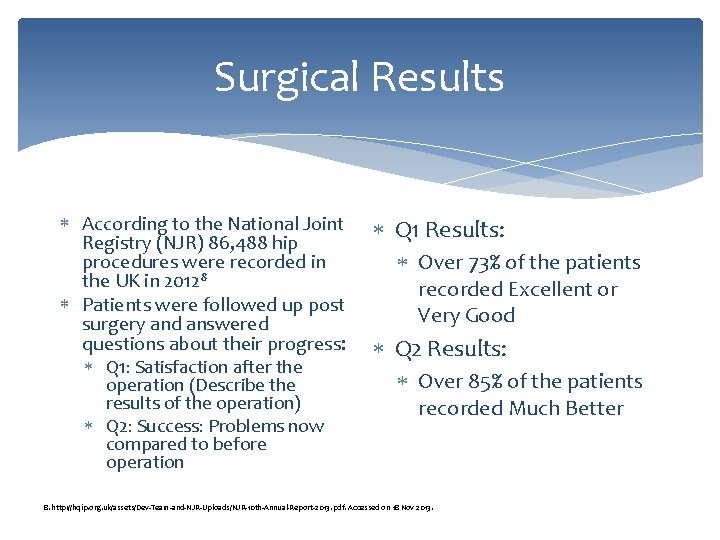Surgical Results According to the National Joint Registry (NJR) 86, 488 hip procedures were