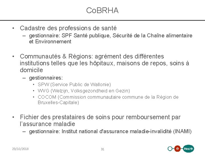 Co. BRHA • Cadastre des professions de santé – gestionnaire: SPF Santé publique, Sécurité