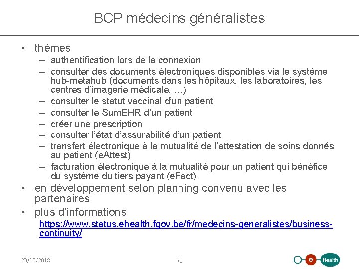 BCP médecins généralistes • thèmes – authentification lors de la connexion – consulter des