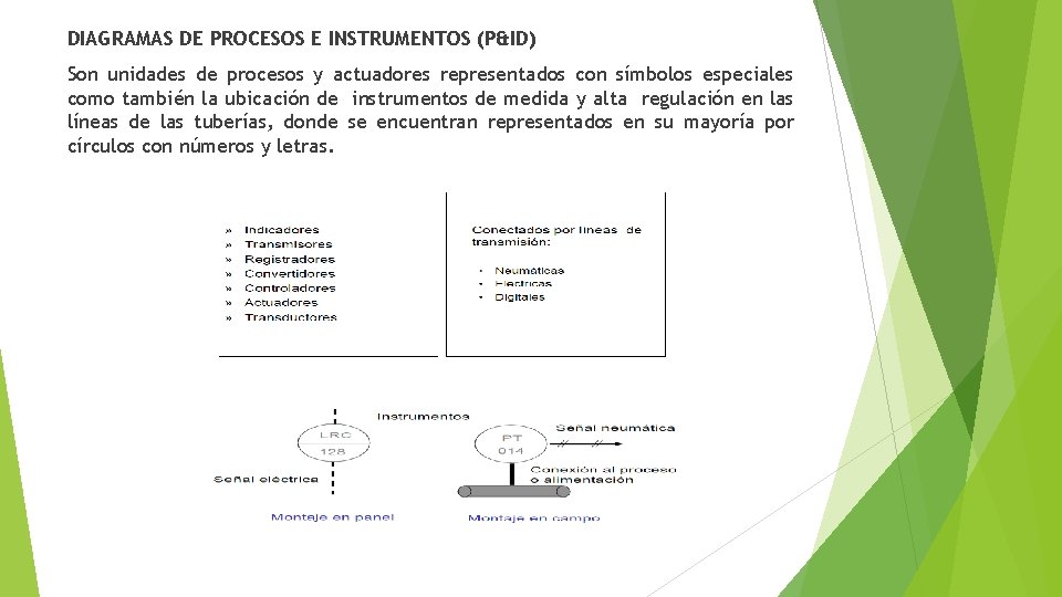 DIAGRAMAS DE PROCESOS E INSTRUMENTOS (P&ID) Son unidades de procesos y actuadores representados con