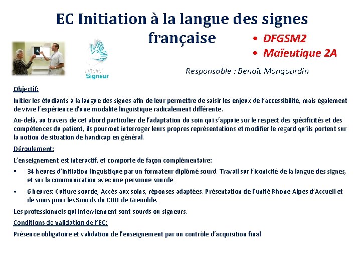 EC Initiation à la langue des signes • DFGSM 2 française • Maïeutique 2