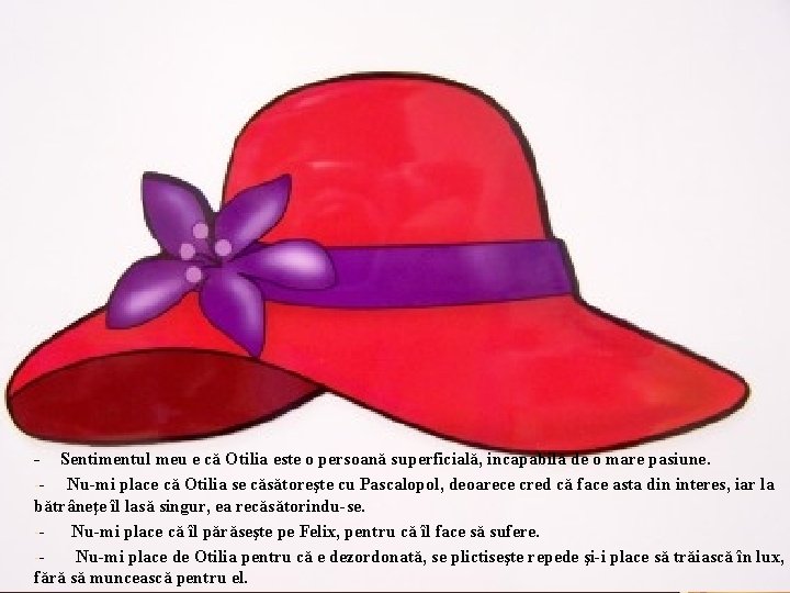 - Sentimentul meu e că Otilia este o persoană superficială, incapabilă de o mare