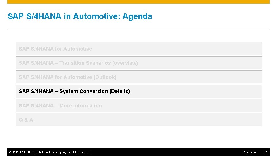 SAP S/4 HANA in Automotive: Agenda SAP S/4 HANA for Automotive SAP S/4 HANA