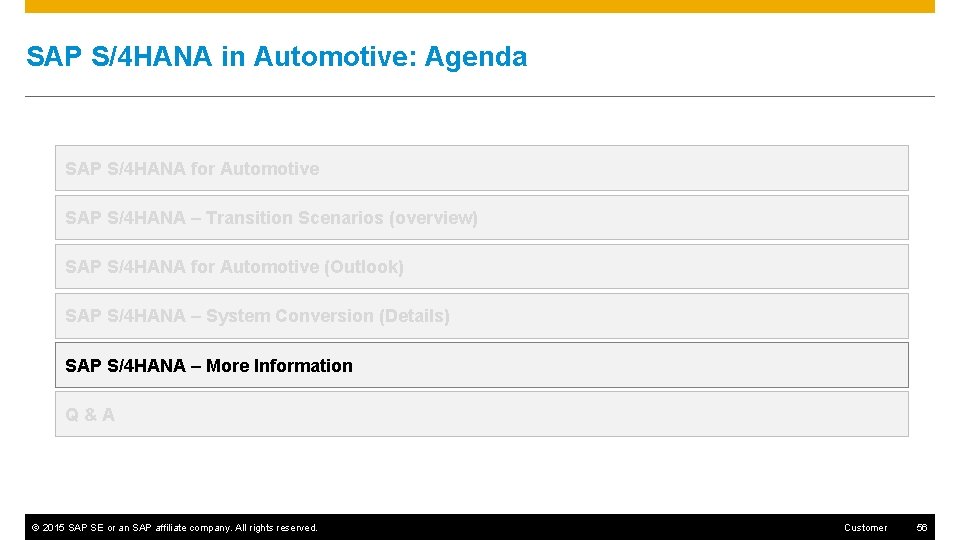 SAP S/4 HANA in Automotive: Agenda SAP S/4 HANA for Automotive SAP S/4 HANA