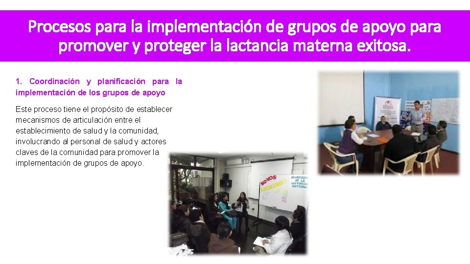 Procesos para la implementación de grupos de apoyo para promover y proteger la lactancia