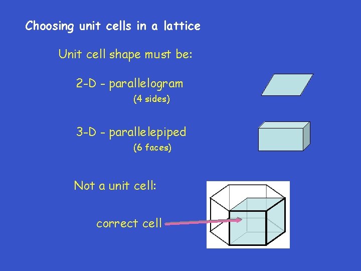 Choosing unit cells in a lattice Unit cell shape must be: 2 -D -
