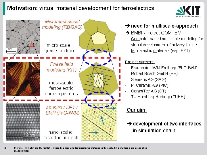 Motivation: virtual material development for ferroelectrics Micromechanical modeling (RB/SAG) need for multiscale-approach BMBF-Project COMFEM: