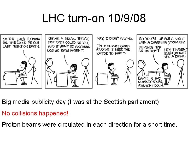 LHC turn-on 10/9/08 Big media publicity day (I was at the Scottish parliament) No
