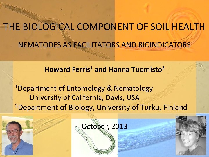 THE BIOLOGICAL COMPONENT OF SOIL HEALTH NEMATODES AS FACILITATORS AND BIOINDICATORS Howard Ferris 1