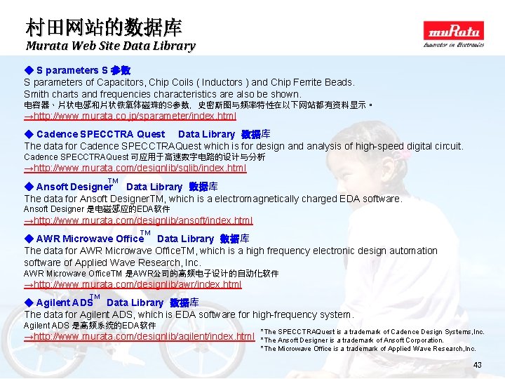 村田网站的数据库 Murata Web Site Data Library ◆ S parameters S 参数 S parameters of