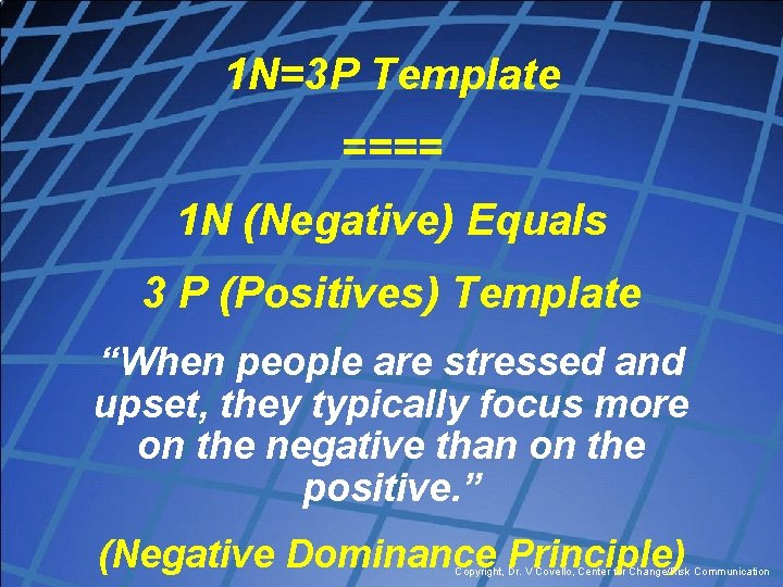 1 N=3 P Template ==== 1 N (Negative) Equals 3 P (Positives) Template “When