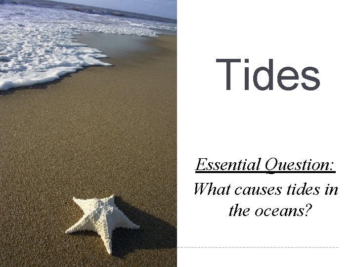 Tides Essential Question: What causes tides in the oceans? Tides Essential Question: What causes tides in the oceans?