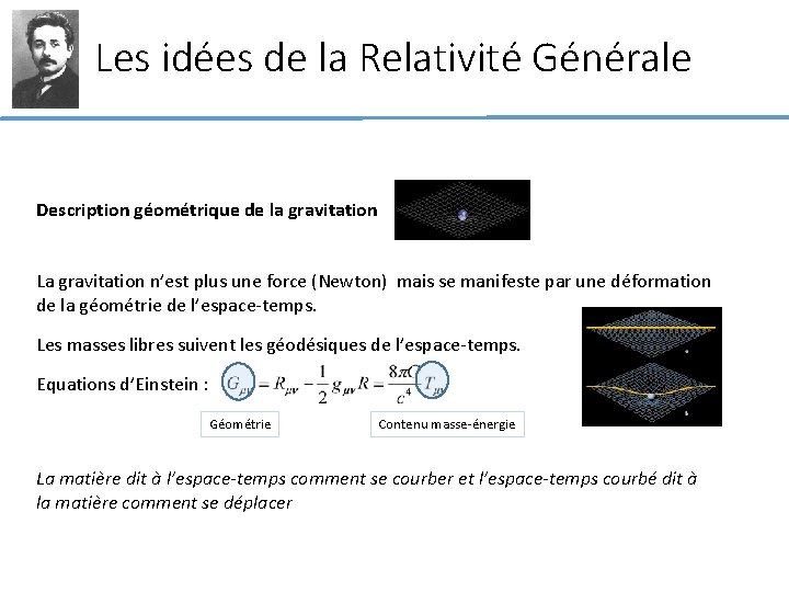 Les idées de la Relativité Générale Description géométrique de la gravitation La gravitation n’est