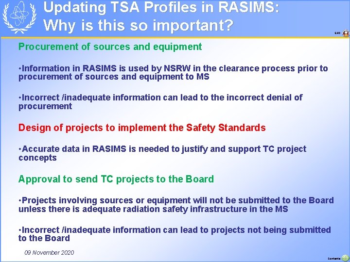 Updating TSA Profiles in RASIMS: Why is this so important? END Procurement of sources