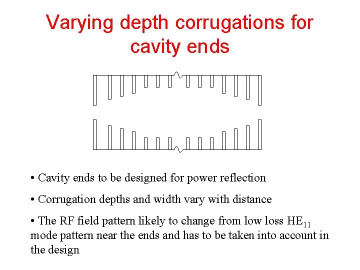 Varying depth corrugations for cavity ends • Cavity ends to be designed for power