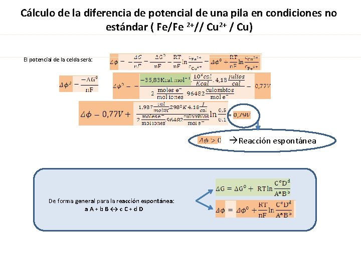 Cálculo de la diferencia de potencial de una pila en condiciones no estándar (