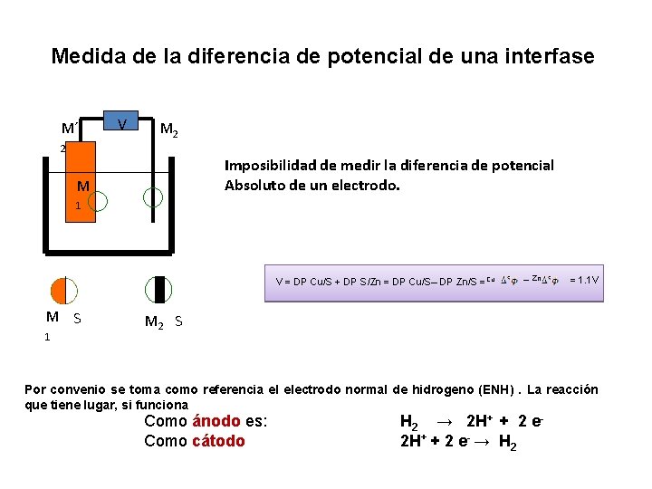 Medida de la diferencia de potencial de una interfase M´ V M 2 2