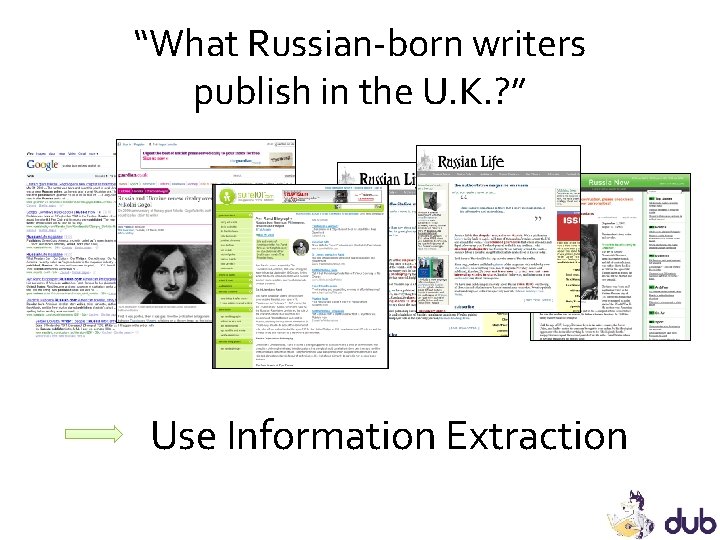 “What Russian-born writers publish in the U. K. ? ” Use Information Extraction “What Russian-born writers publish in the U. K. ? ” Use Information Extraction