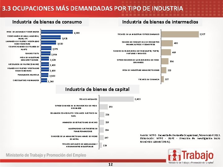 3. 3 OCUPACIONES MÁS DEMANDADAS POR TIPO DE INDUSTRIA Industria de bienes de consumo