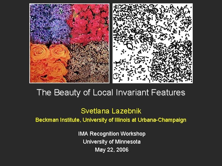 The Beauty of Local Invariant Features Svetlana Lazebnik Beckman Institute, University of Illinois at