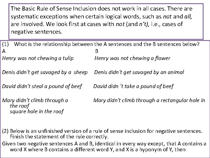 The Basic Rule of Sense Inclusion does not work in all cases. There are