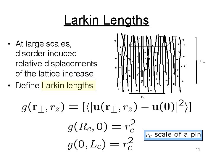 Larkin Lengths • At large scales, disorder induced relative displacements of the lattice increase