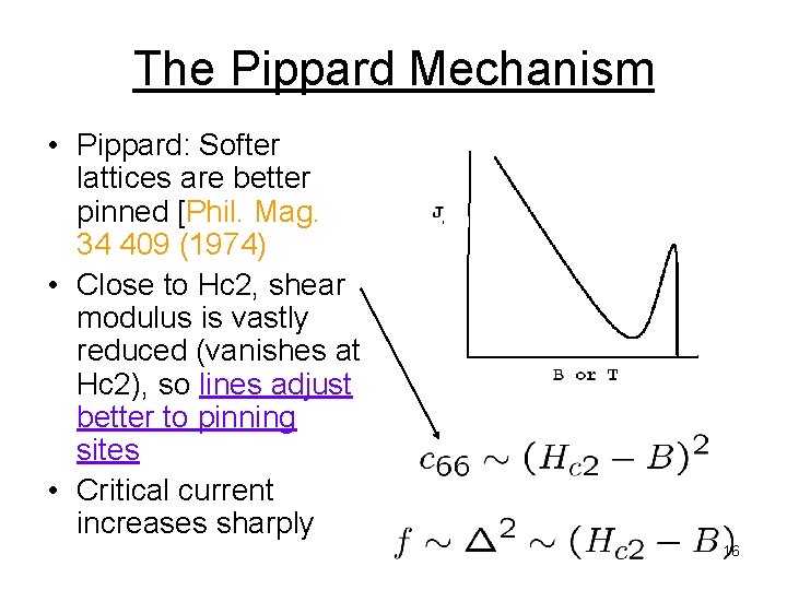 The Pippard Mechanism • Pippard: Softer lattices are better pinned [Phil. Mag. 34 409