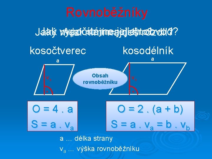 Rovnoběžníky A jak nimi se jmenují tyto? Jak vypočítáme jejich obvod? Jaký mezi najdeš