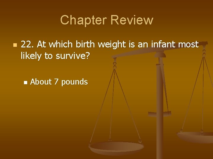 Chapter Review n 22. At which birth weight is an infant most likely to