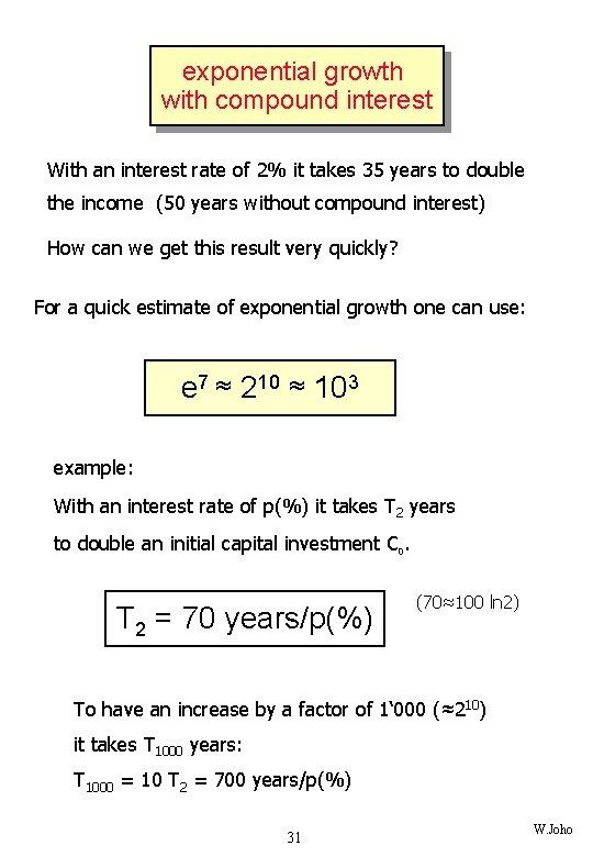 exponential growth with compound interest With an interest rate of 2% it takes 35