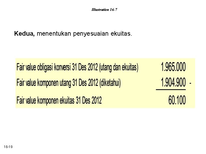 Illustration 16 -7 Kedua, menentukan penyesuaian ekuitas. 16 -19 
