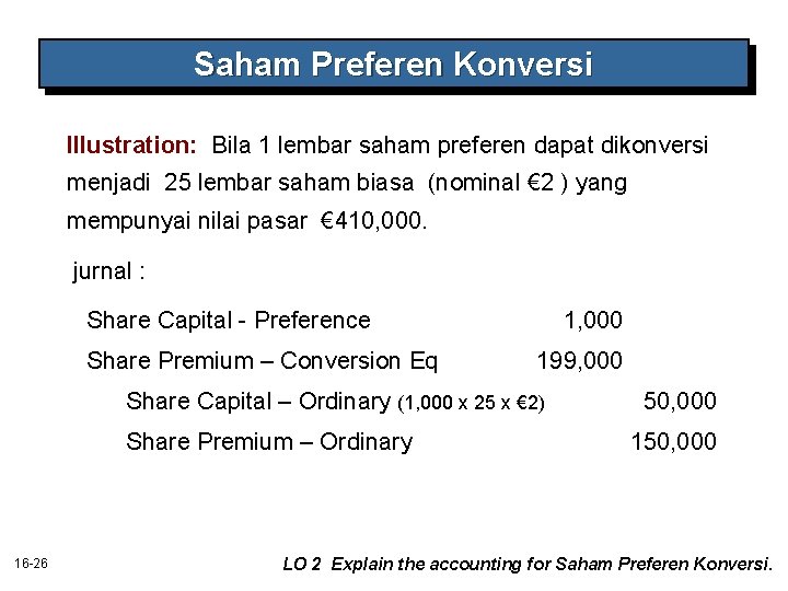 Saham Preferen Konversi Illustration: Bila 1 lembar saham preferen dapat dikonversi menjadi 25 lembar