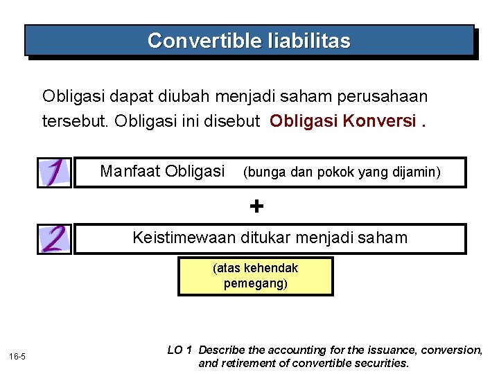 Convertible liabilitas Obligasi dapat diubah menjadi saham perusahaan tersebut. Obligasi ini disebut Obligasi Konversi.