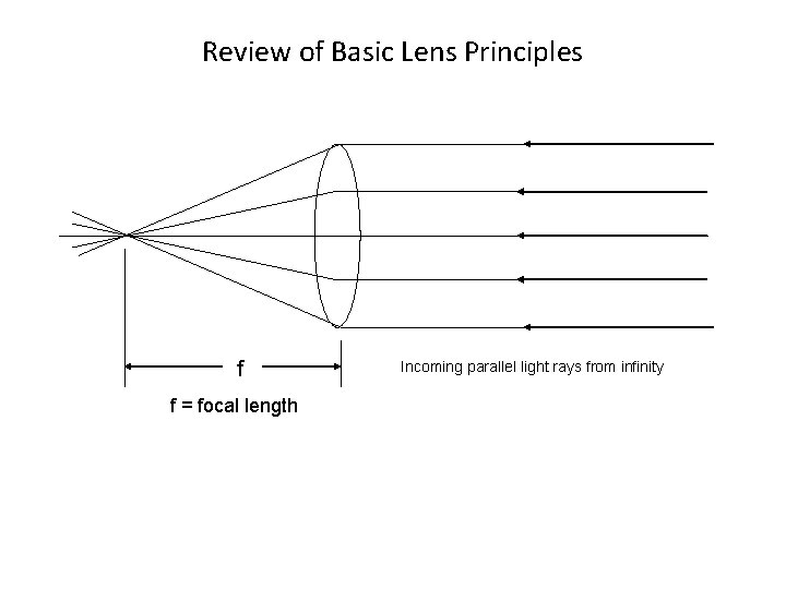 Review of Basic Lens Principles f f = focal length Incoming parallel light rays