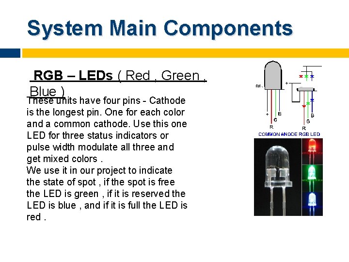 System Main Components RGB – LEDs ( Red , Green , Blue ) These