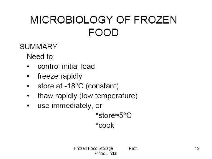Frozen Food Storage Vinod Jindal Prof. 12 