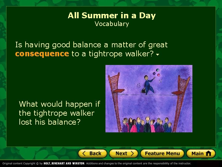 All Summer in a Day Vocabulary Is having good balance a matter of great