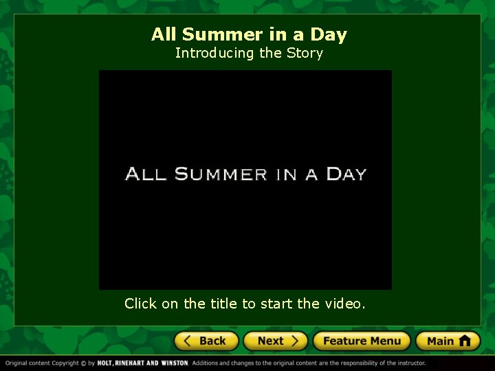All Summer in a Day Introducing the Story Click on the title to start