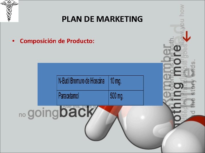 PLAN DE MARKETING • Composición de Producto: 