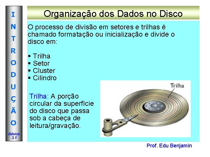 I N T R O D Organização dos Dados no Disco O processo de I N T R O D Organização dos Dados no Disco O processo de