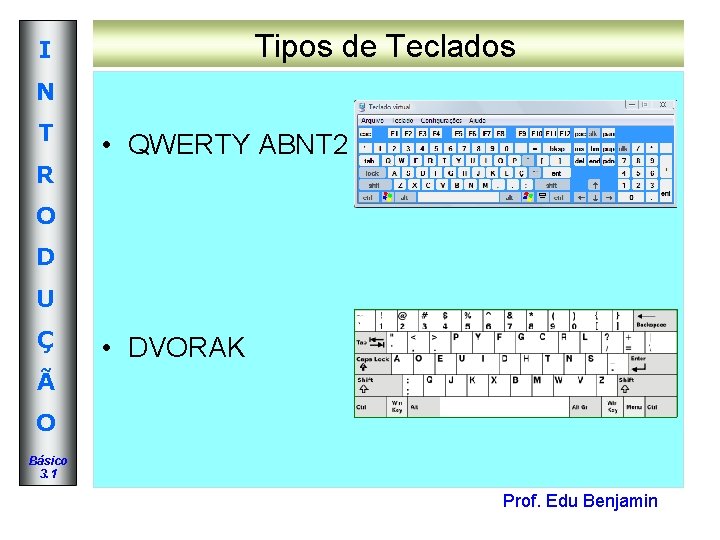 Tipos de Teclados I N T R • QWERTY ABNT 2 O D U Tipos de Teclados I N T R • QWERTY ABNT 2 O D U