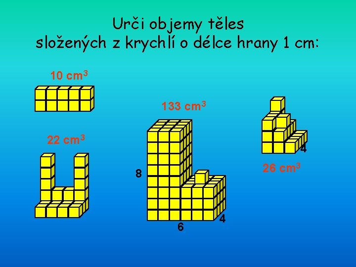 Urči objemy těles složených z krychlí o délce hrany 1 cm: 10 cm 3