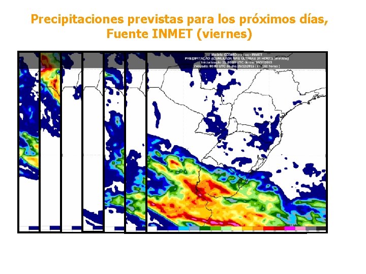 Precipitaciones previstas para los próximos días, Fuente INMET (viernes) 