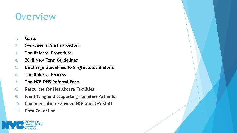 Overview 1. Goals 2. Overview of Shelter System 3. The Referral Procedure 4. 2018