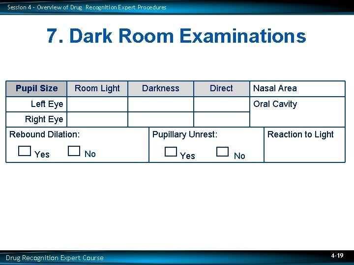 Session 4 – Overview of Drug Recognition Expert Procedures 7. Dark Room Examinations Pupil