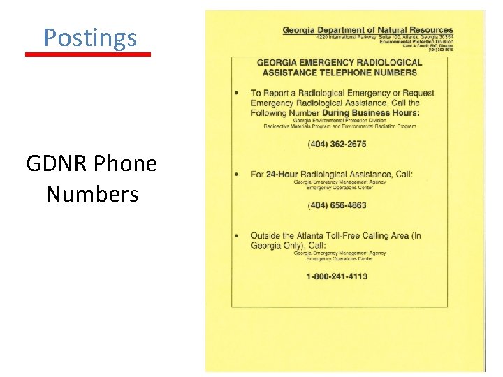 Postings GDNR Phone Numbers 